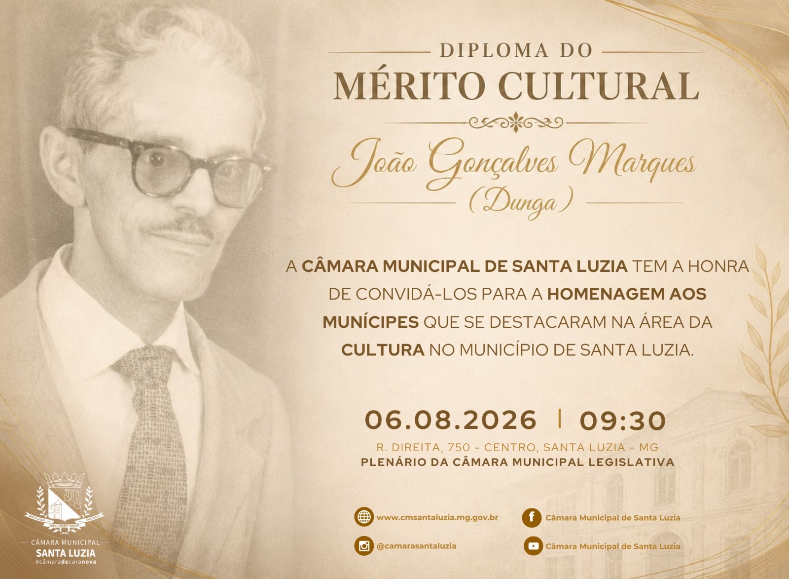 Imagem da notícia: Diploma do Mérito Cultural JOÃO GONÇALVES MARQUES - Dunga