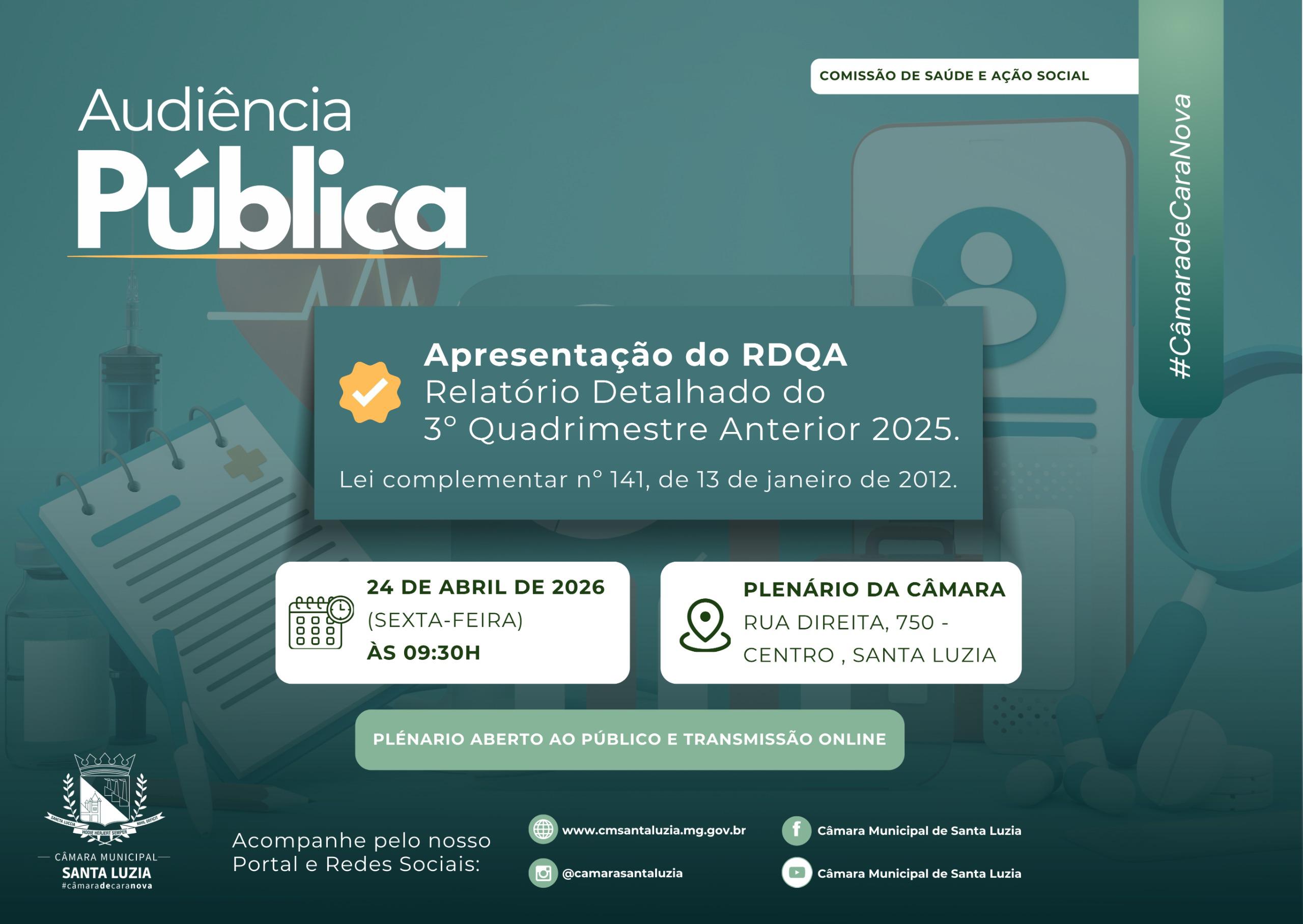 Imagem da notícia: Audiência Pública - Apresentação do RDQA - 3º Quadrimestre Anterior 2025