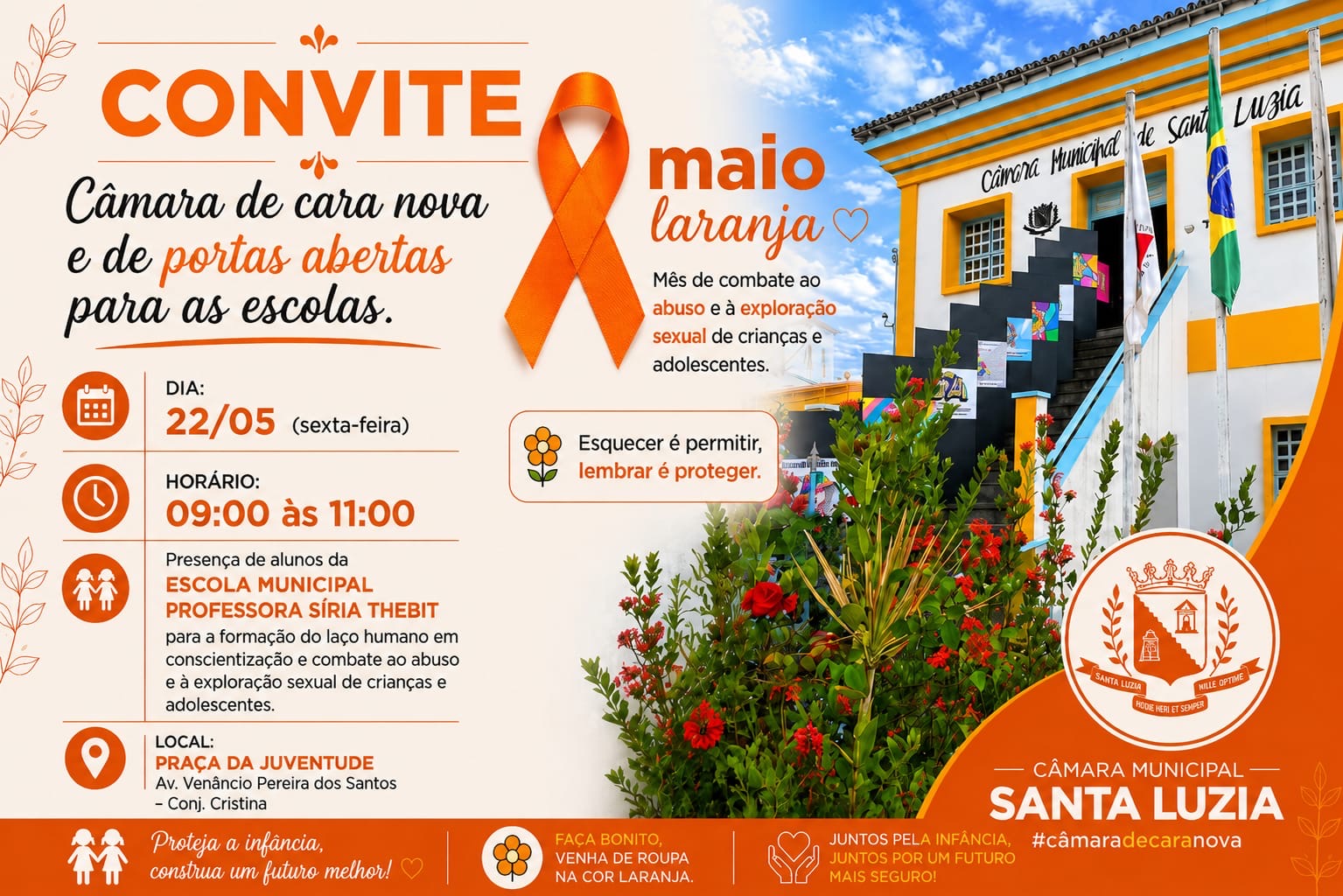 Imagem da notícia: Convite Maio Laranja - Câmara de cara nova e de portas abertas para as escolas.
